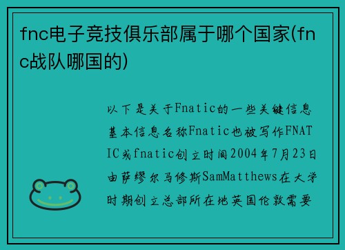 fnc电子竞技俱乐部属于哪个国家(fnc战队哪国的)